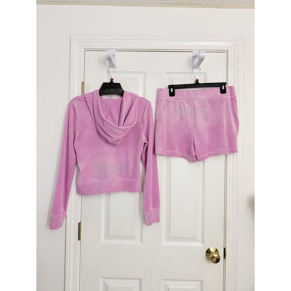 Juicy Couture Dewberry Velour Bling tracksuit Hoodie and Shorts Set Size M NWT - Picture 2 of 10